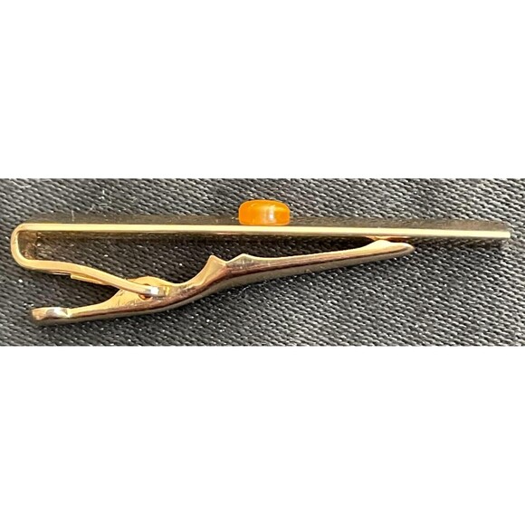 vintage Swank tie clip bar clasp round acrylic yellow gold gold tone signed - Picture 4 of 4